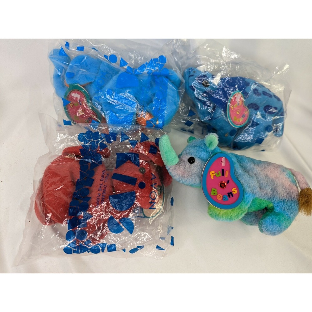 Avon Dapper Dinosaur Jumbo‎ Elephant Skip Puppy Rocky Rhino Bean Plush Lot of 4